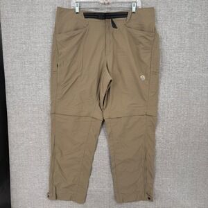Mountain Hardwear Convertible Hiking Pants Mens XL Tan Nylon Belted Gorpcore